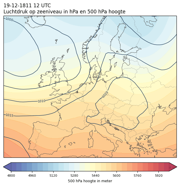 Weerkaart van 19 december 1811 om 12 UTC
