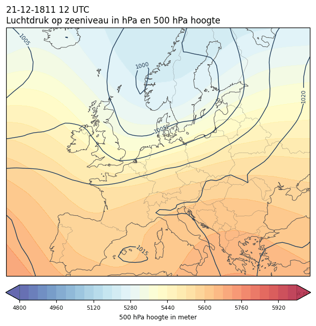 Weerkaart van 21 december 1811 om 12 UTC