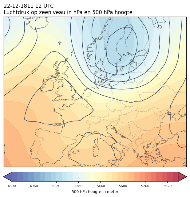 Weerkaart van 22 december 1811 om 12 UTC