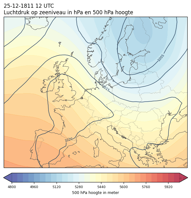 Weerkaart van 25 december 1811 om 12 UTC