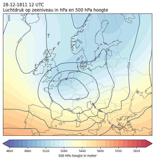 Weerkaart van 28 december 1811 om 12 UTC