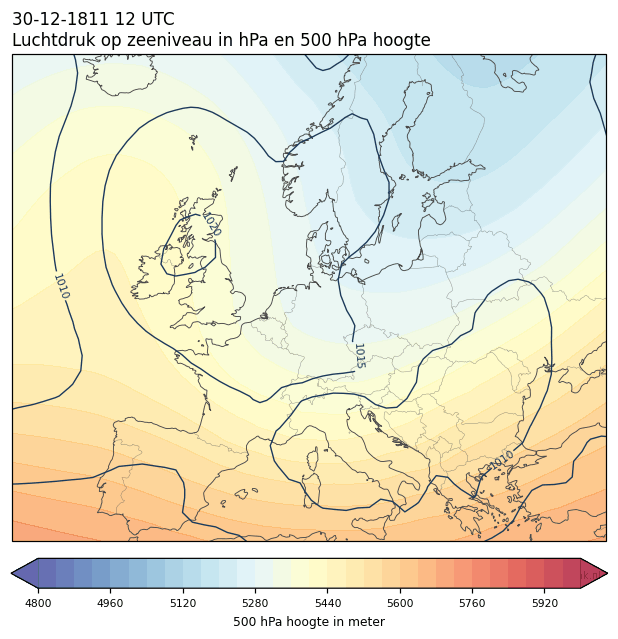 Weerkaart van 30 december 1811 om 12 UTC