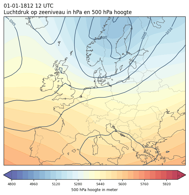 Weerkaart van 1 januari 1812 om 12 UTC