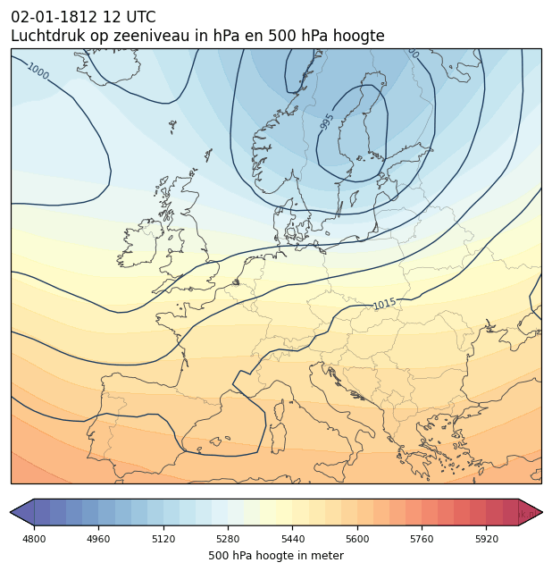 Weerkaart van 2 januari 1812 om 12 UTC