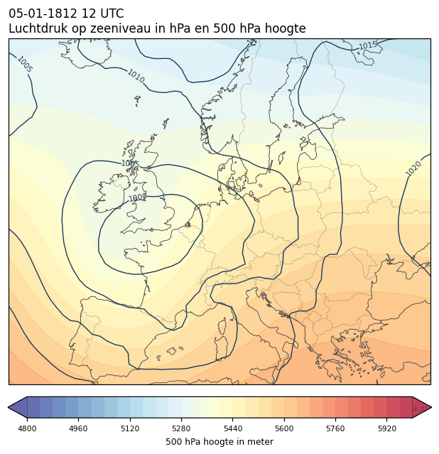 Weerkaart van 5 januari 1812 om 12 UTC