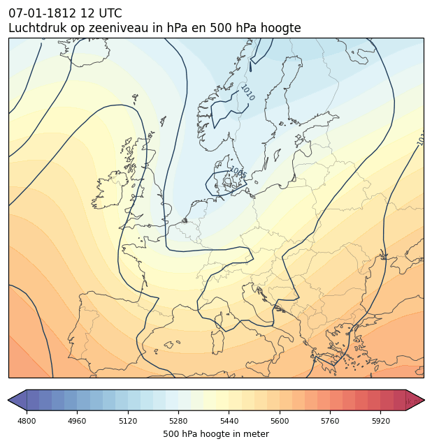 Weerkaart van 7 januari 1812 om 12 UTC
