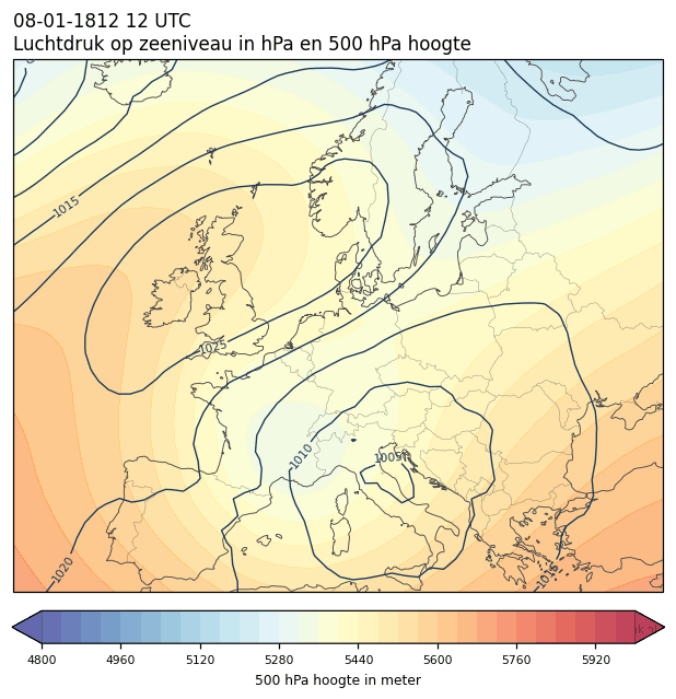 Weerkaart van 8 januari 1812 om 12 UTC