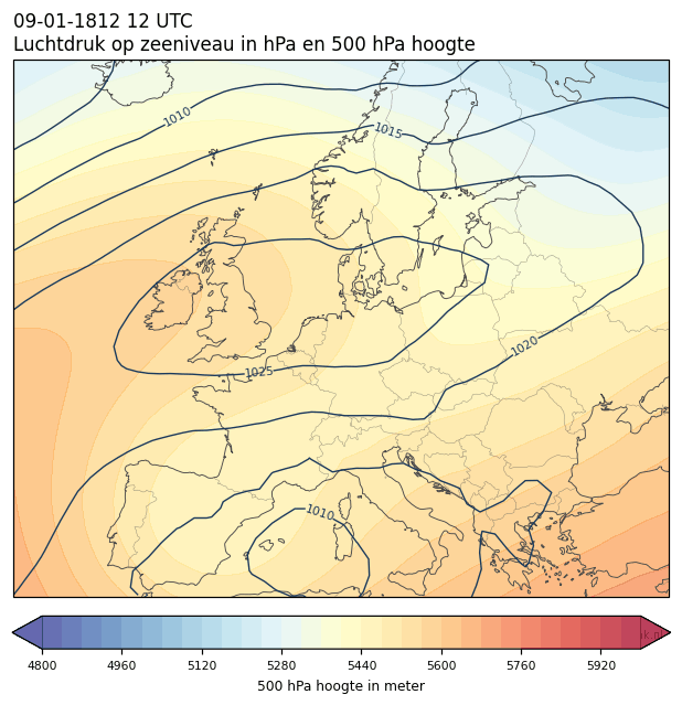 Weerkaart van 9 januari 1812 om 12 UTC
