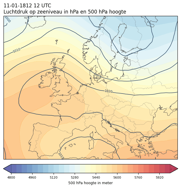 Weerkaart van 11 januari 1812 om 12 UTC