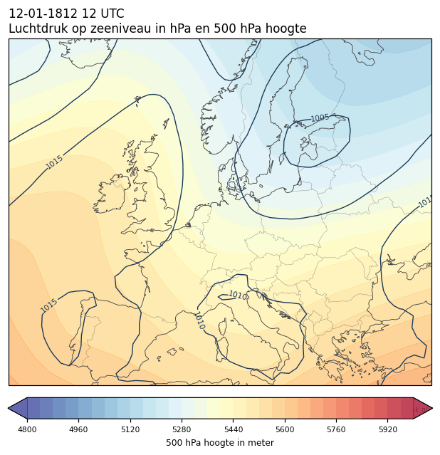 Weerkaart van 12 januari 1812 om 12 UTC