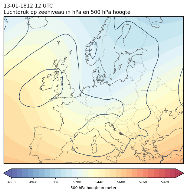 Weerkaart van 13 januari 1812 om 12 UTC