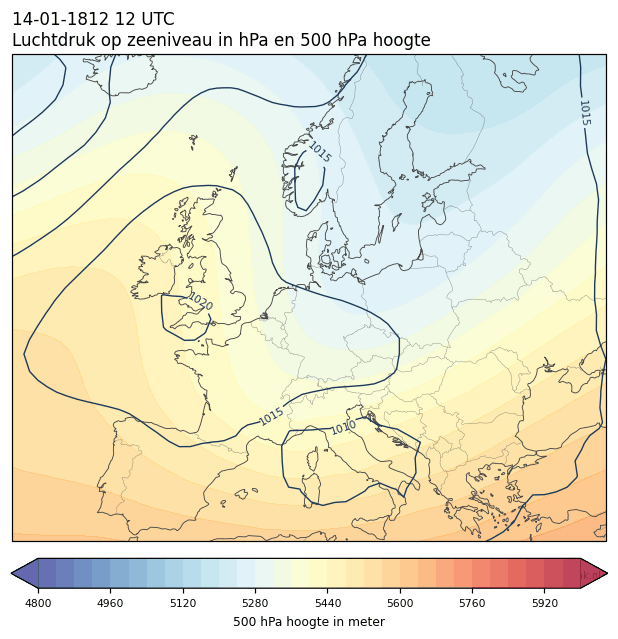 Weerkaart van 14 januari 1812 om 12 UTC