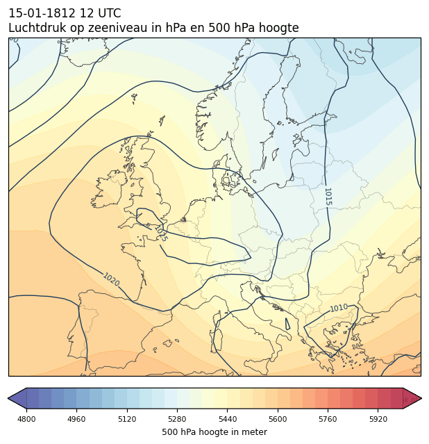 Weerkaart van 15 januari 1812 om 12 UTC