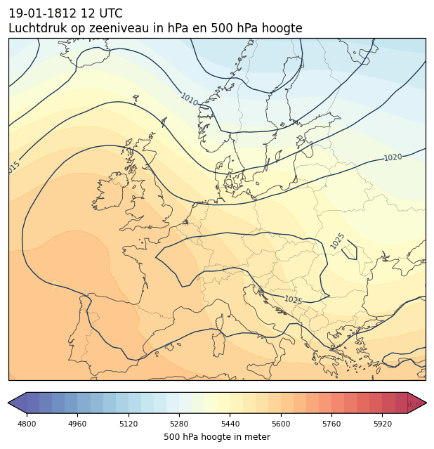 Weerkaart van 19 januari 1812 om 12 UTC