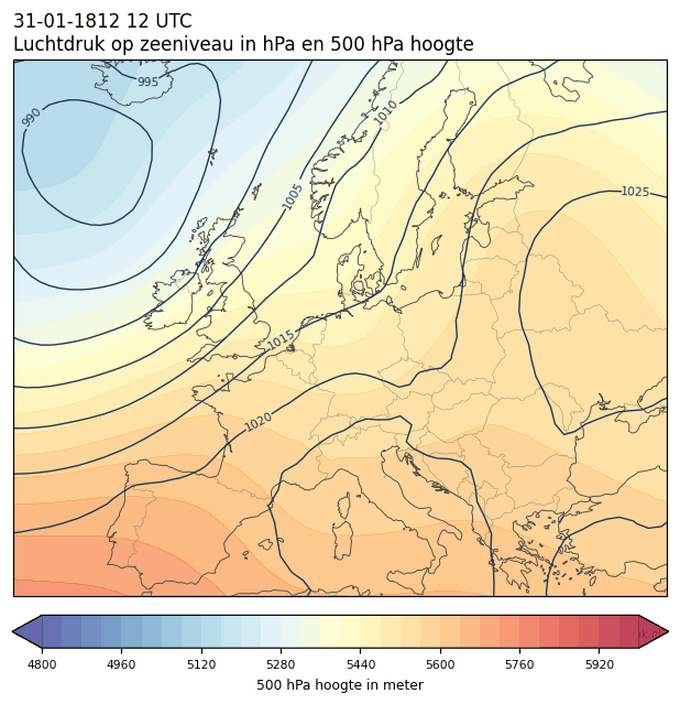 Weerkaart van 31 januari 1812 om 12 UTC