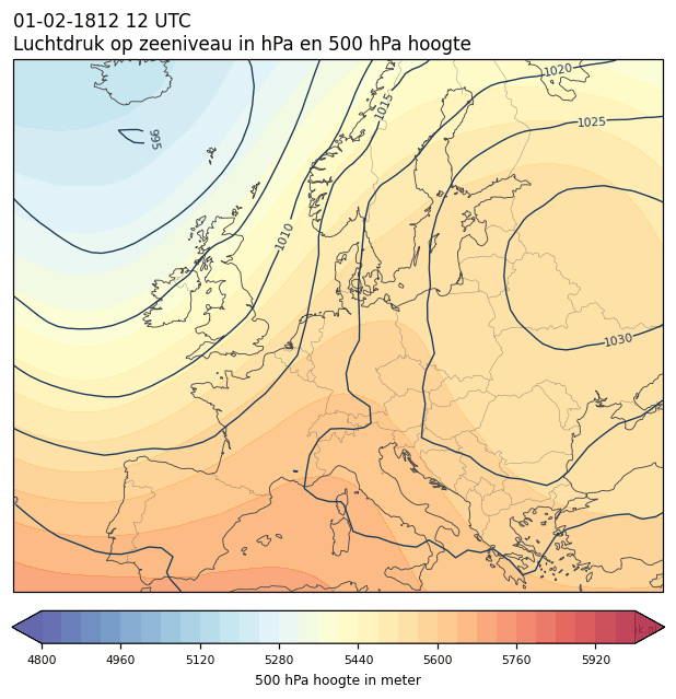 Weerkaart van 1 februari 1812 om 12 UTC