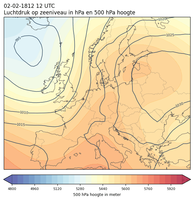 Weerkaart van 2 februari 1812 om 12 UTC