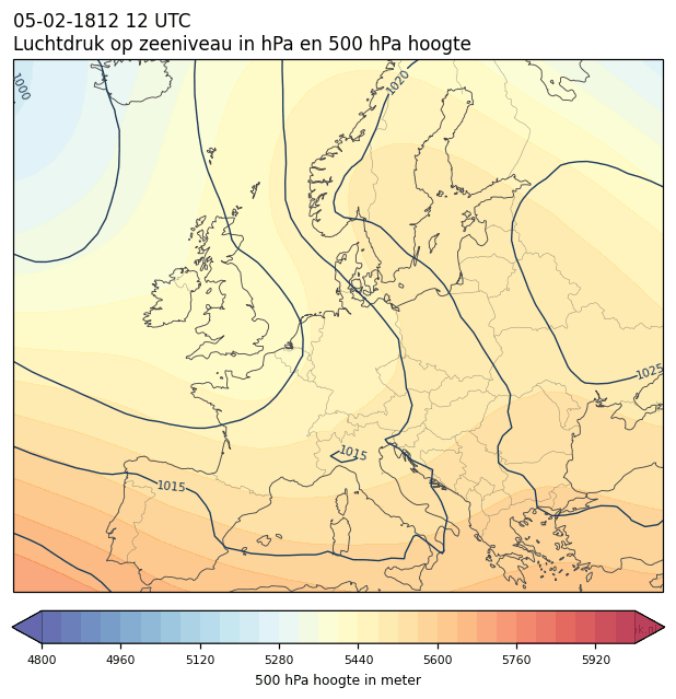 Weerkaart van 5 februari 1812 om 12 UTC