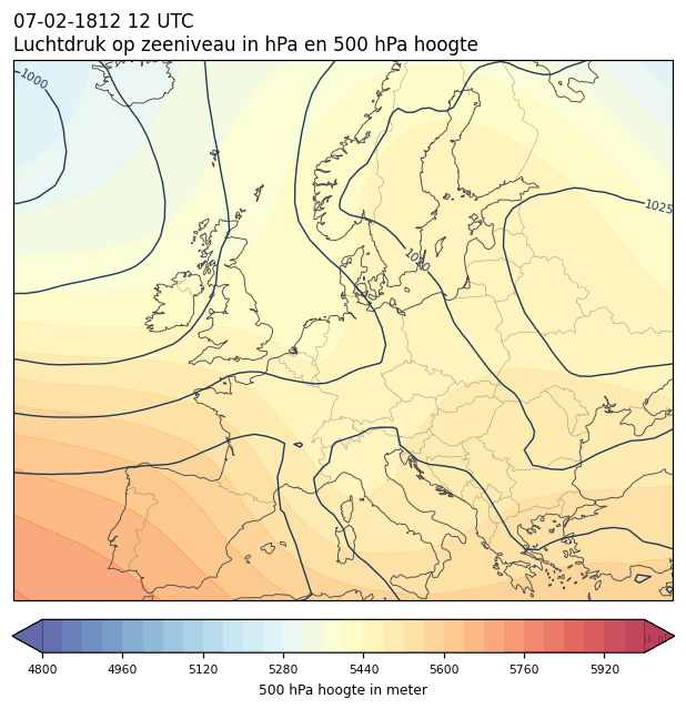 Weerkaart van 7 februari 1812 om 12 UTC