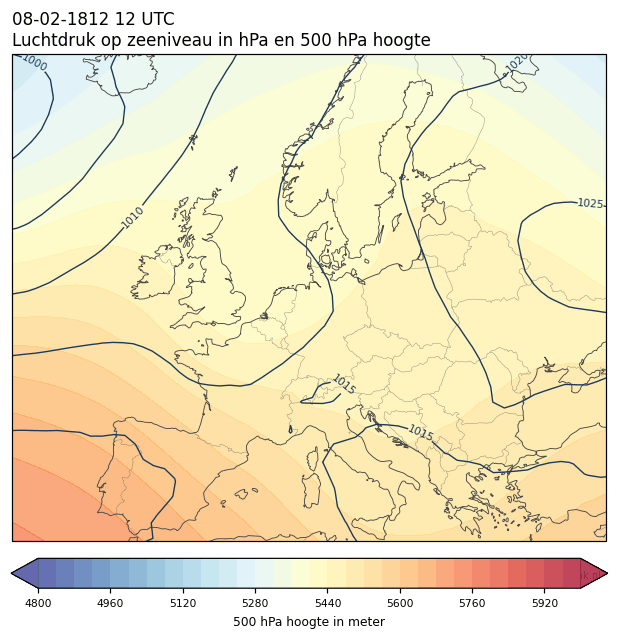 Weerkaart van 8 februari 1812 om 12 UTC