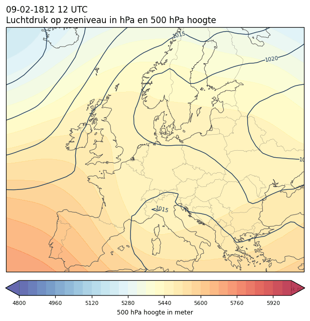 Weerkaart van 9 februari 1812 om 12 UTC