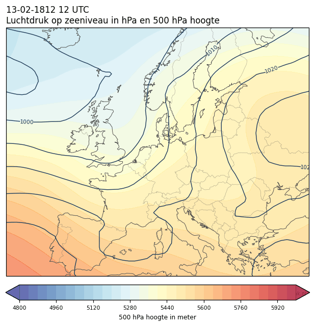 Weerkaart van 13 februari 1812 om 12 UTC
