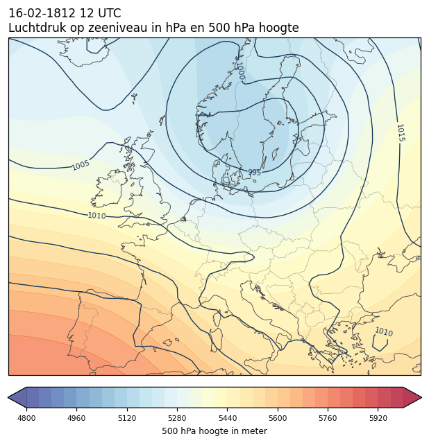 Weerkaart van 16 februari 1812 om 12 UTC