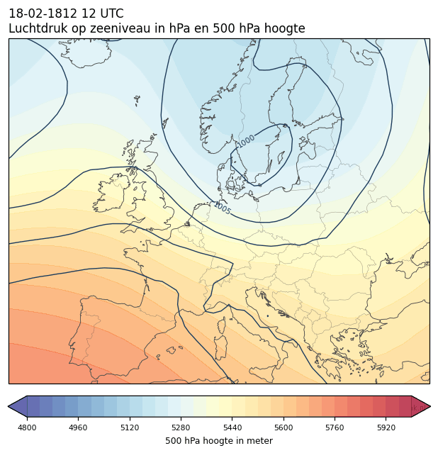 Weerkaart van 18 februari 1812 om 12 UTC