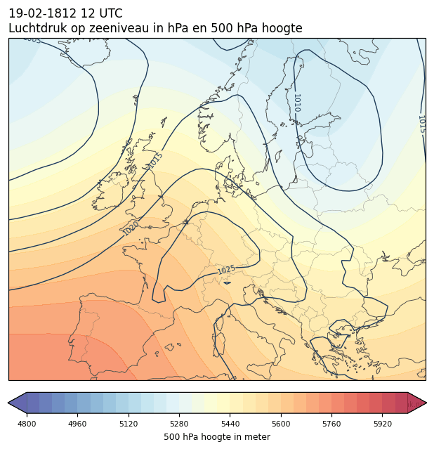 Weerkaart van 19 februari 1812 om 12 UTC