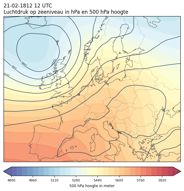 Weerkaart van 21 februari 1812 om 12 UTC