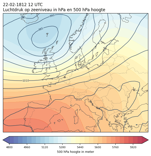 Weerkaart van 22 februari 1812 om 12 UTC