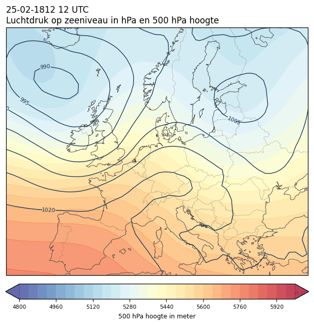 Weerkaart van 25 februari 1812 om 12 UTC