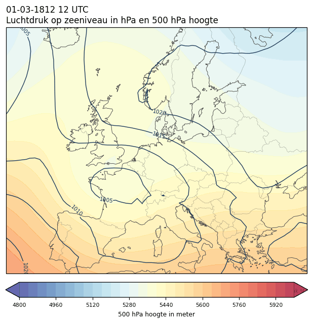 Weerkaart van 1 maart 1812 om 12 UTC