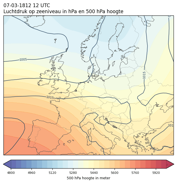 Weerkaart van 7 maart 1812 om 12 UTC