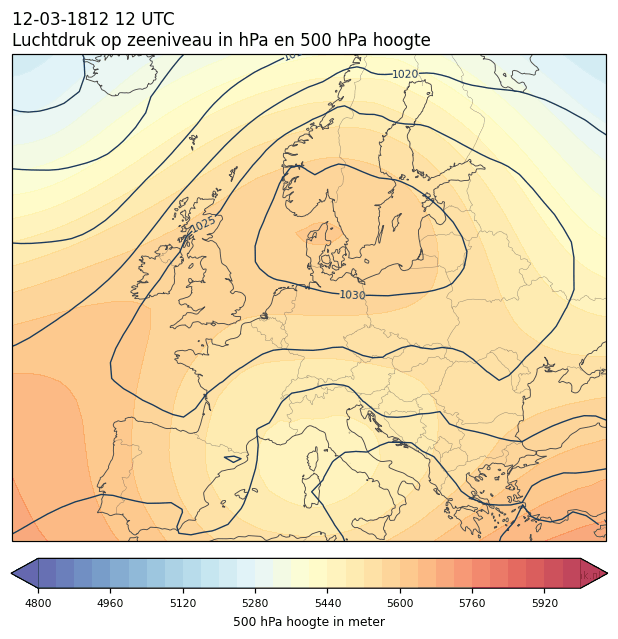 Weerkaart van 12 maart 1812 om 12 UTC