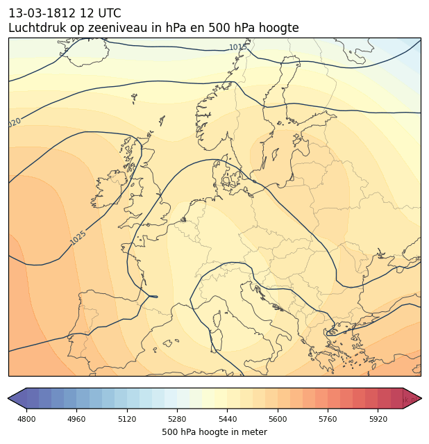 Weerkaart van 13 maart 1812 om 12 UTC