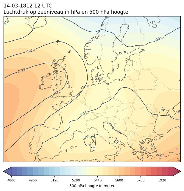 Weerkaart van 14 maart 1812 om 12 UTC