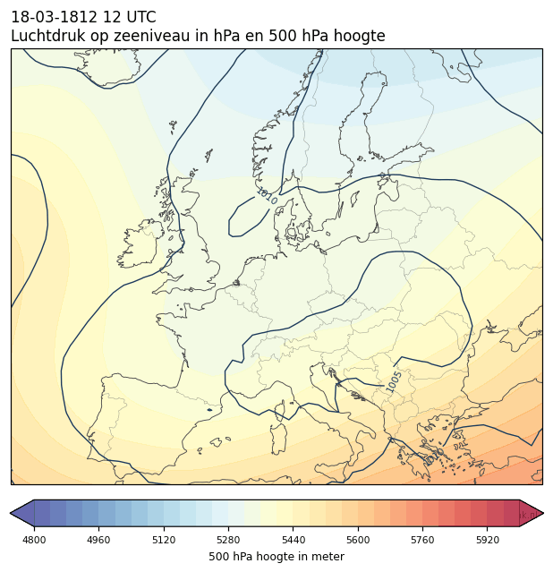 Weerkaart van 18 maart 1812 om 12 UTC