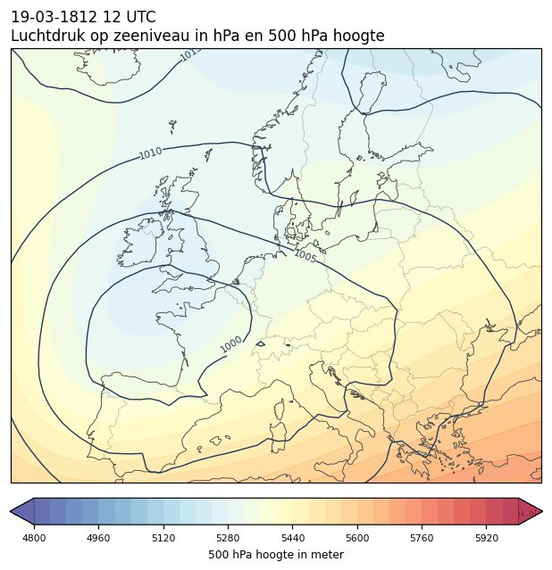 Weerkaart van 19 maart 1812 om 12 UTC