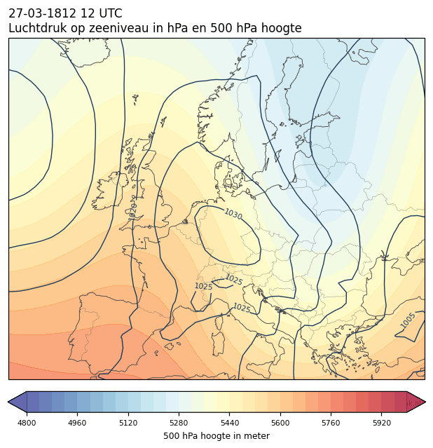 Weerkaart van 27 maart 1812 om 12 UTC