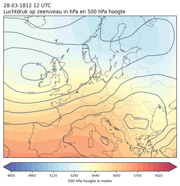 Weerkaart van 28 maart 1812 om 12 UTC