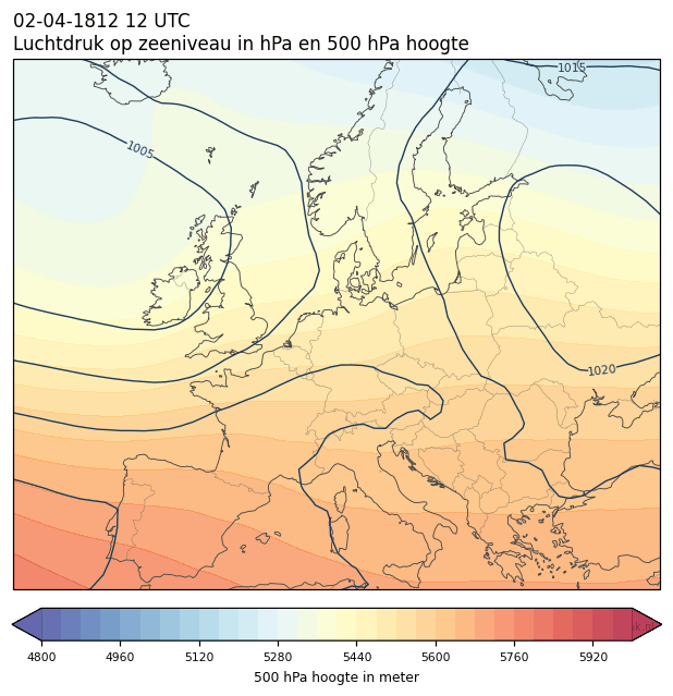 Weerkaart van 2 april 1812 om 12 UTC