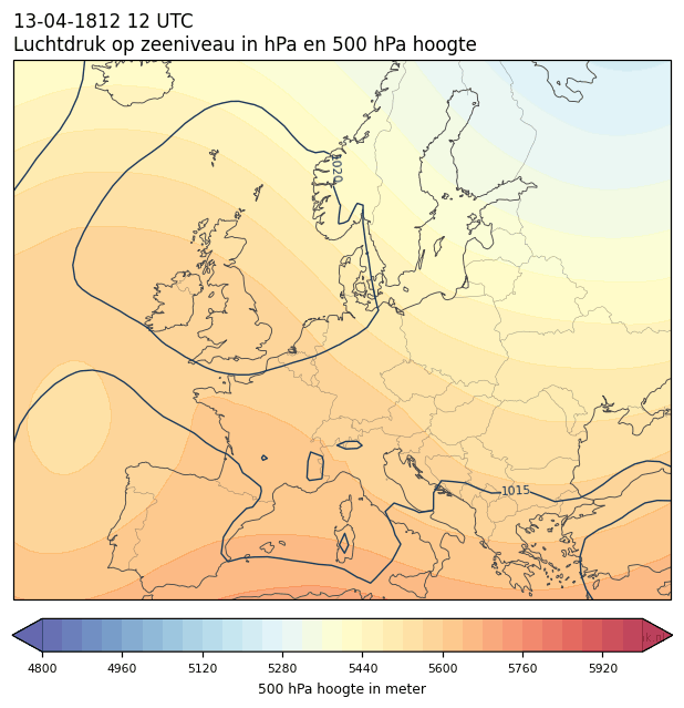 Weerkaart van 13 april 1812 om 12 UTC