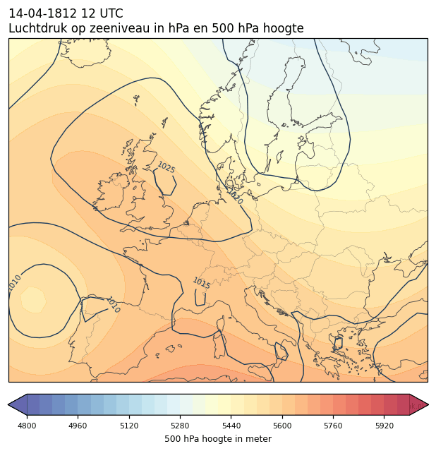 Weerkaart van 14 april 1812 om 12 UTC