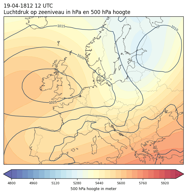 Weerkaart van 19 april 1812 om 12 UTC