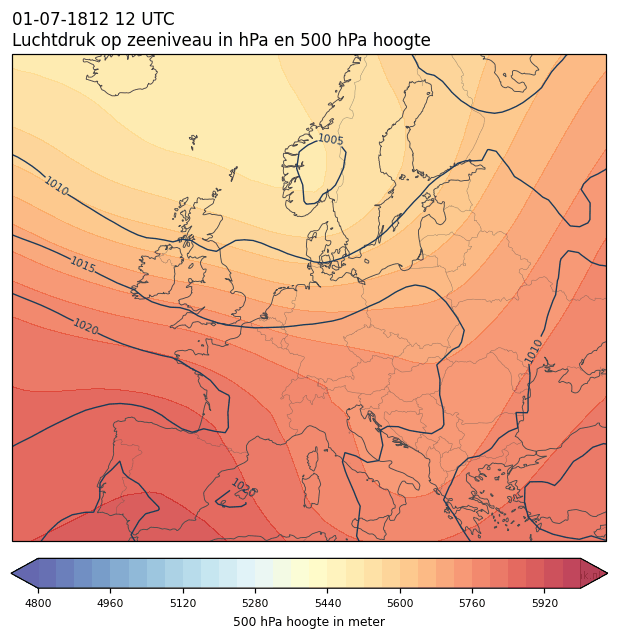 Weerkaart van 1 juli 1812 om 12 UTC