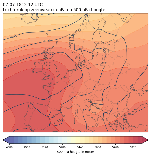 Weerkaart van 7 juli 1812 om 12 UTC
