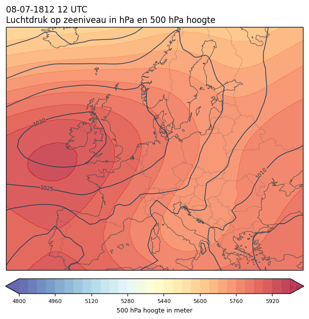 Weerkaart van 8 juli 1812 om 12 UTC