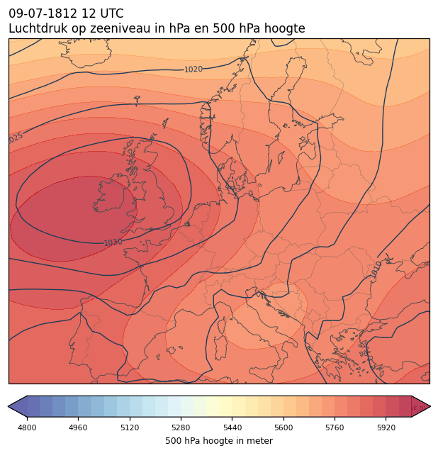Weerkaart van 9 juli 1812 om 12 UTC