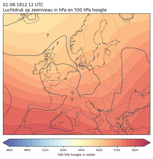 Weerkaart van 1 augustus 1812 om 12 UTC